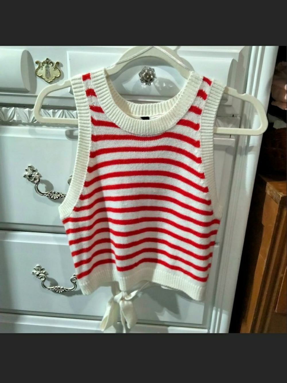 H&M Red & White Striped Knit Tank Sweater